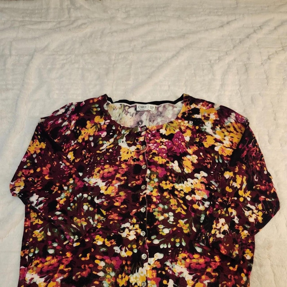 Cato Floral Cardigan Sweater Womens XXL 22/24W Multi Color Button Up Blouse